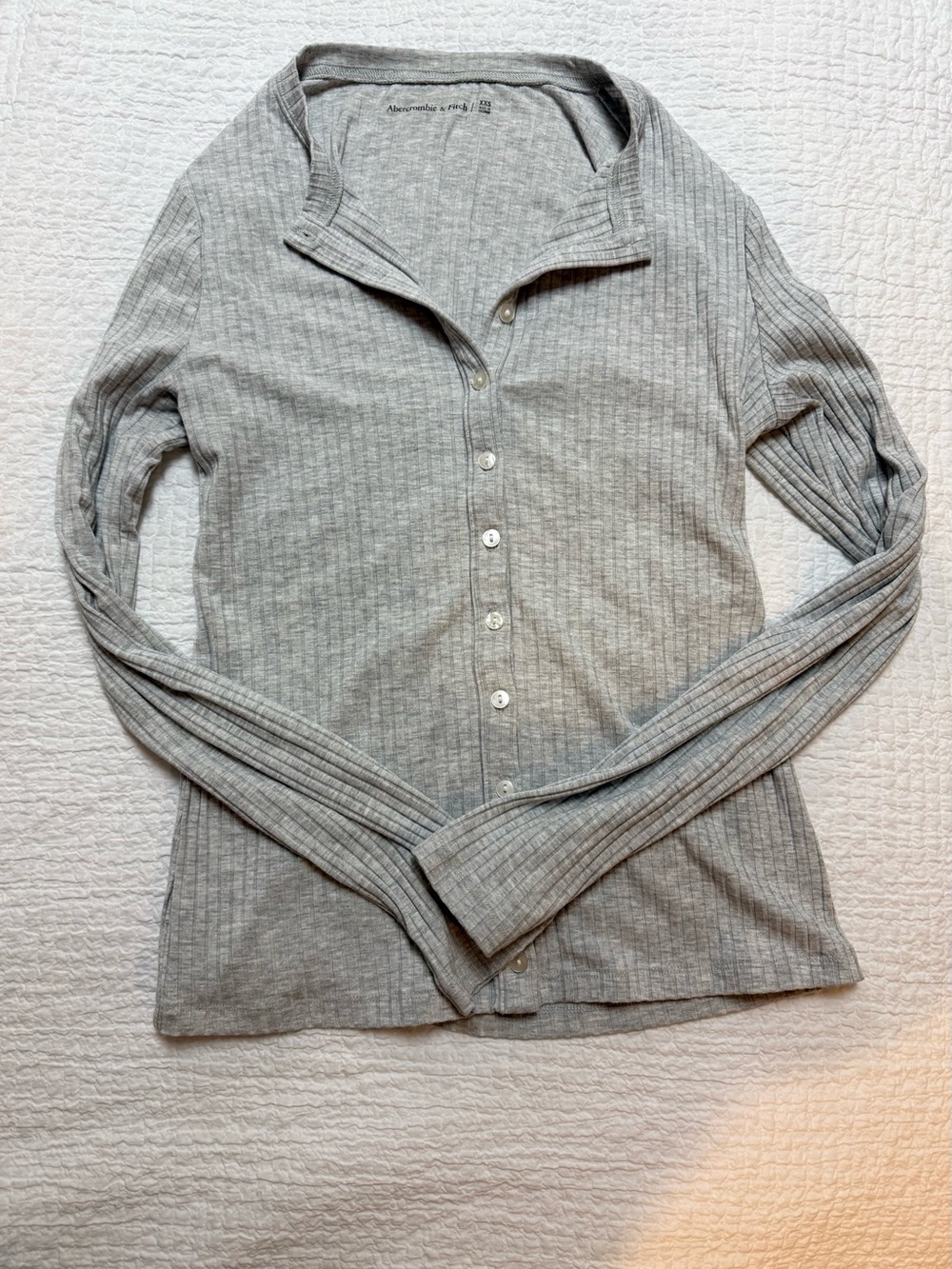Abercrombie & Fitch Light Gray Ribbed Button-Down Shirt